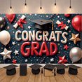 thumbnail image 5 of Gold Theme Graduation Banner Pink White Balloons Grad Party Backdrop Star Decor Graduation Cap Design Graduation Background for Graduation Party College Graduation Photo Shoot, 5 of 9