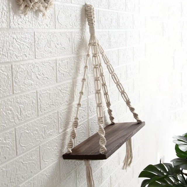Estante de Macramé Triangular, Organizador de Almacenamiento, Estante de Exhibición, Estantes Flotantes, Arte de Pared, Decoración para hogar, Libros, marrón perfecl Estante de pared