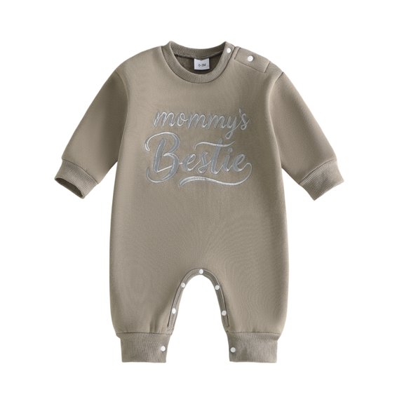 Cjfdfy Newborn Baby Boy Fall Outfit Mommy's Bestie Printed Long Sleeve Jumpsuit Baby Take Home Outfit Infant Cute Coming Home Clothes 0-18M