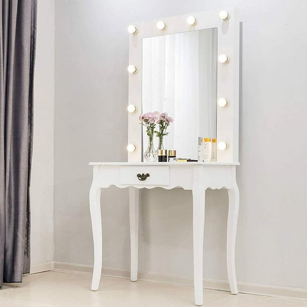 Zimtown White Vanity Set Makeup Dressing Table With 10 Warm Led Lights Makeup Mirror Drawer For Bedroom White Walmart Com Walmart Com