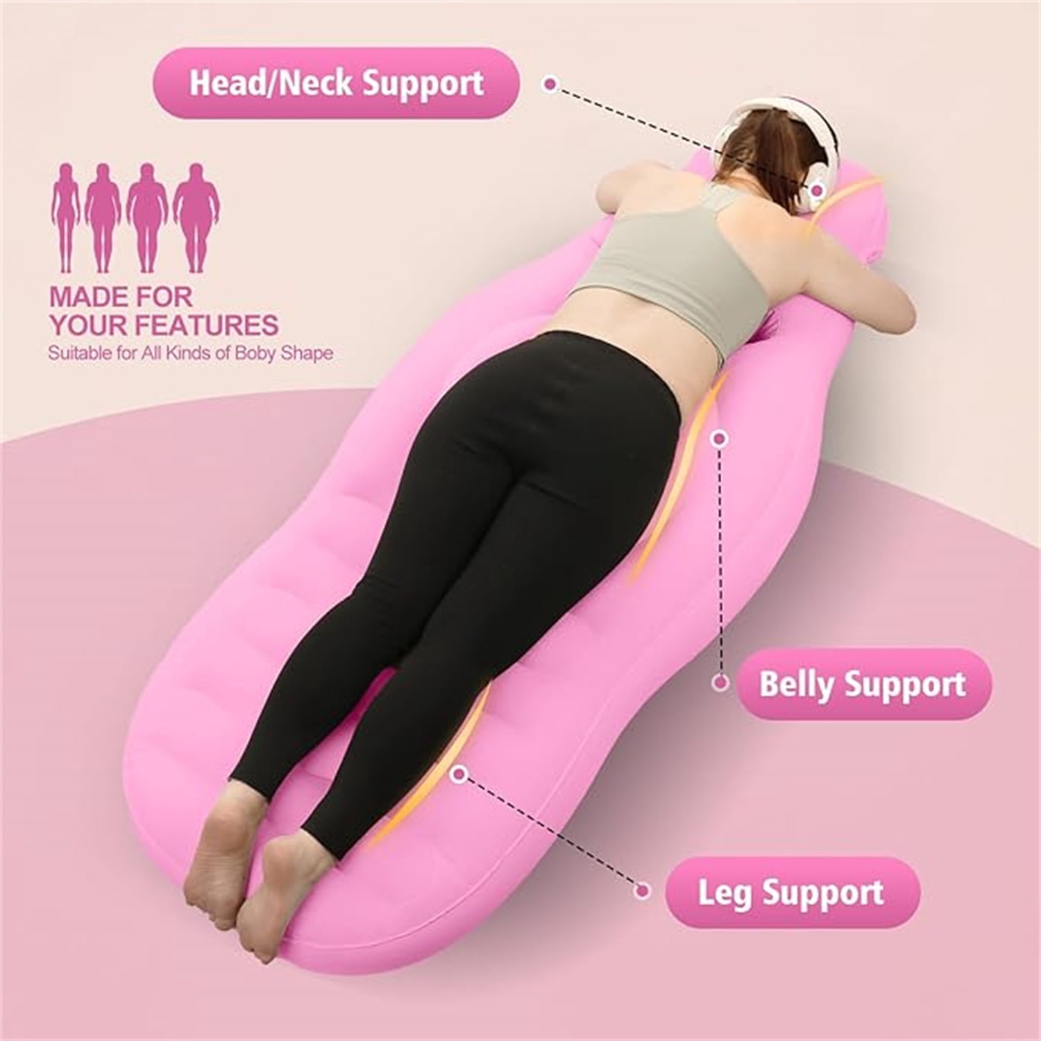 Inflatable Full Body Pregnancy Pillow, Full Body Maternity Airbed with Belly Hole for Comfort – Best Prone Sleeping Support for Pregnant Women – Portable, Adjustable & Travel-Friendly, Pink
