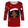 thumbnail image 4 of Hueook Christmas Shirts for Women Crew Neck Shirt Women's Fashion Tees Casual Crewneck 3/4 Sleeve Loose T Shirt Ladies Blouses Shirts Multicolor 2X, 4 of 5