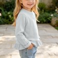 thumbnail image 4 of Yeaiivve Baby Toddler Girls Cute Tops Long Sleeve Ruffle Hem Blouse for Kids Cotton Blend Soft Crewneck Basic Tees Little Girl Solid Color Casual T-Shirts Fall Clothes Light Blue 2 Years, 4 of 8