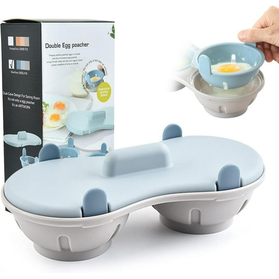 Egg Poacher Microwave Egg Cooker, 2 Cavity Edible Silicone Double Drain Poached Egg Cups, Microwave Egg Poacher Kitchen Cooking Gadgets
