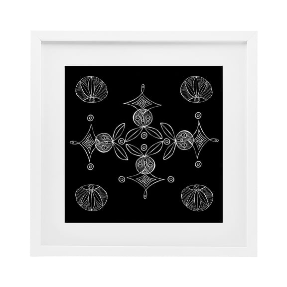 Stupell Industries Simple Monochrome Fractals White Framed Print Under Glass, design by El Perkin