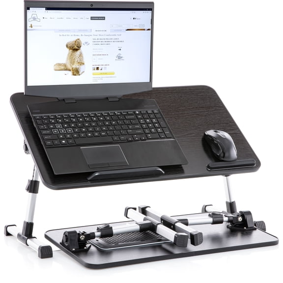 Husband Pillow - Lap Desk Black Wood Small Top - Fits Up to 17" Laptop - with Dual Cushion, Wrist Rest & Built-in Mouse Pad, Portable Laptop Stand for Bed, Multifunctional Slot for Tablet, Pen & Phone