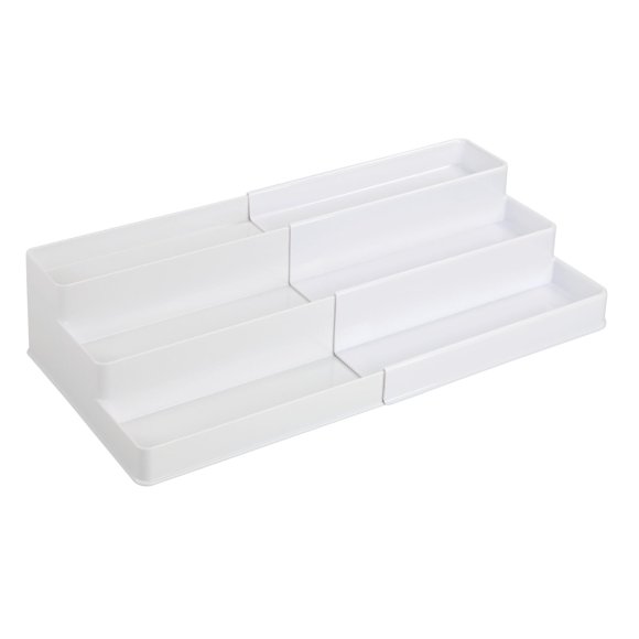 Estante de almacenamiento mDesign de plástico expandible de 3 niveles, blanco