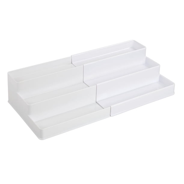 Estante de almacenamiento mDesign de plástico expandible de 3 niveles, blanco