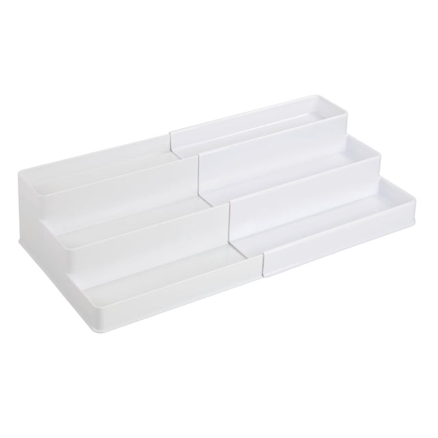 Estante de almacenamiento mDesign de plástico expandible de 3 niveles, blanco