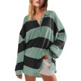 thumbnail image 2 of Womens Long Sleeve Striped Shirts Oversized Striped Polo Shirt Henley Button V Neck Tunic Casual Loose Tops, 2 of 7