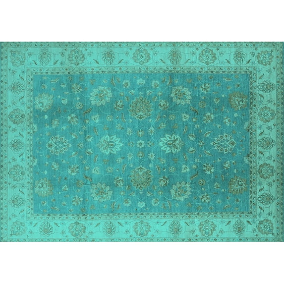 Ahgly Company Indoor Rectangle Oriental Turquoise Blue Traditional Area Rugs, 7' x 10'