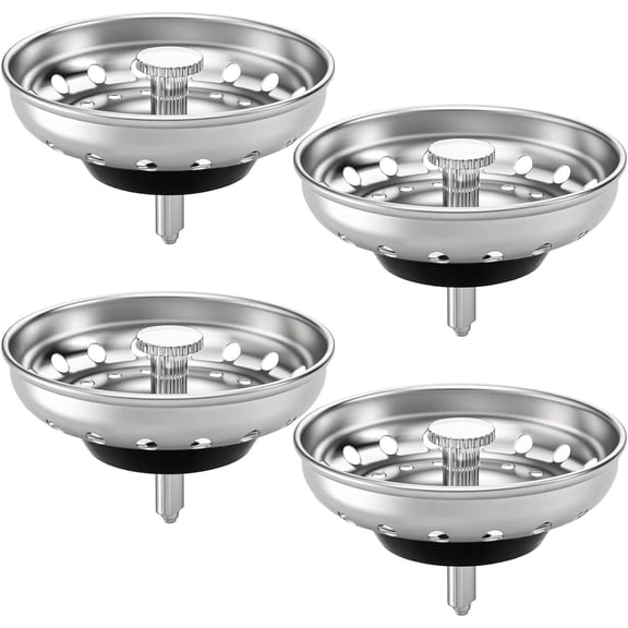 4 Pack Kitchen Sink Strainers with Rubber Stoppers - Stainless Steel Drain Basket Replacement, Fits 3.5 Inch Standard Sink Drain, Prevents Clogs, Easy Clean, Rust Resistant