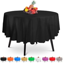 5 Pack Premium Round Black Plastic Tablecloth - 84 x 84 in. Disposable Plastic Table Cloth - Decorative Round Table Cover Smooth Table Cover - Disposable Table Cloths For Parties Weddings And More Fun