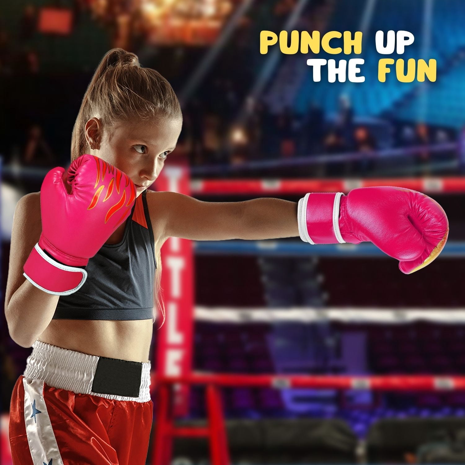 Kids Boxing Gloves For 3 to 8 Years, 4 oz Fire Pink Boxing Gloves for Children Sparring Youth Boxing Gloves Junior Training Mitts Punching Bag Gloves for KickBoxing, MMA, Muay Thai, Training