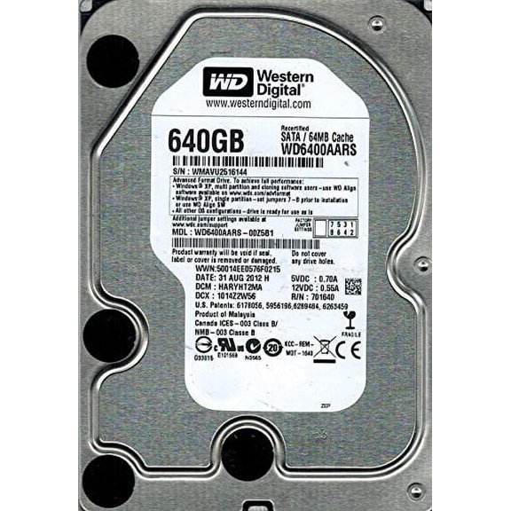 Western Digital WD6400AARS-00Z5B1 640GB DCM: HARYHT2MA