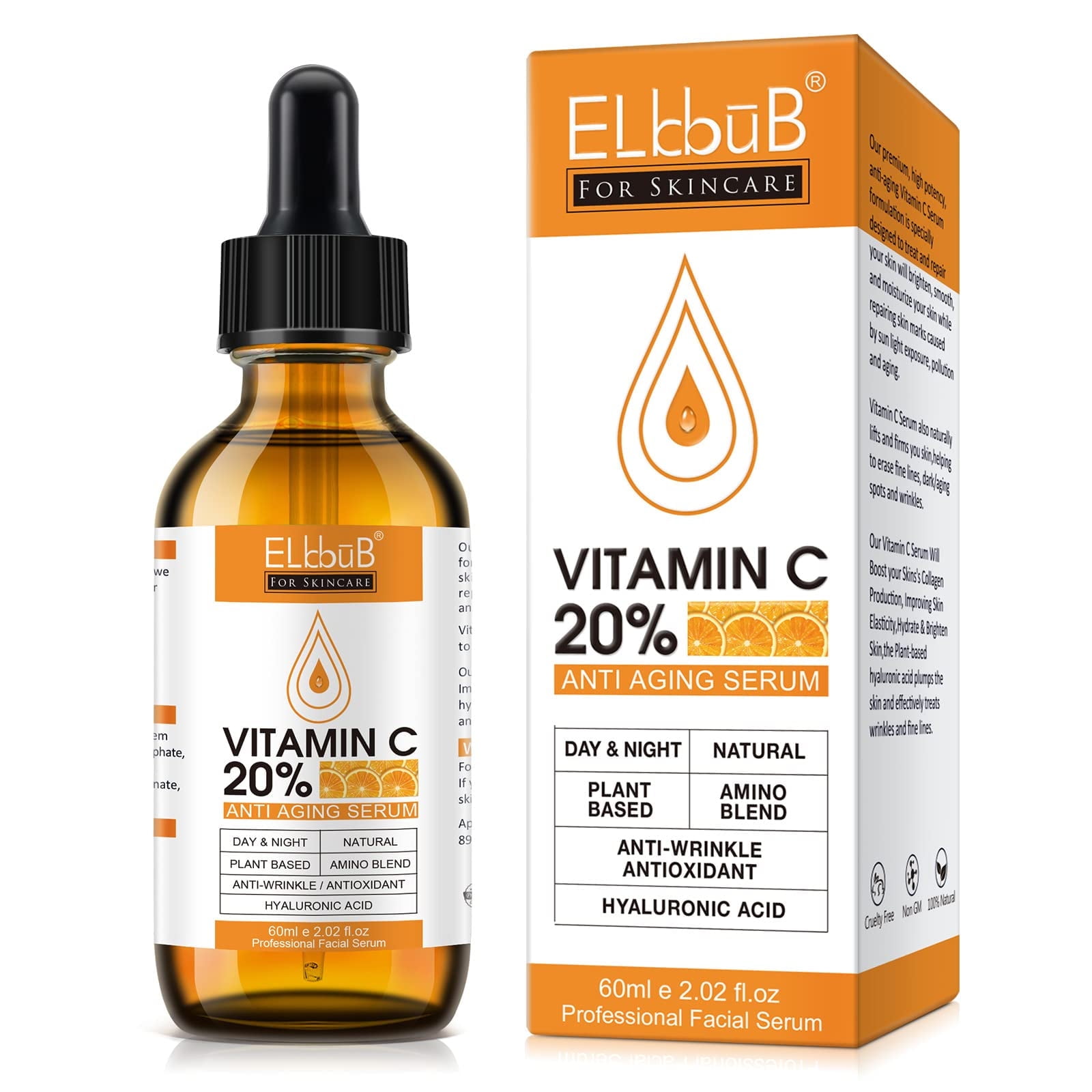 Elbbub Premium 20% Vitamin C Serum for Face,Boost Skin Collagen,Brighten Hydrate & Plump Skin, Anti Aging & Wrinkle Facial Serum,Hyaluronic Acid|Retinol|Amino Acids,30ml
