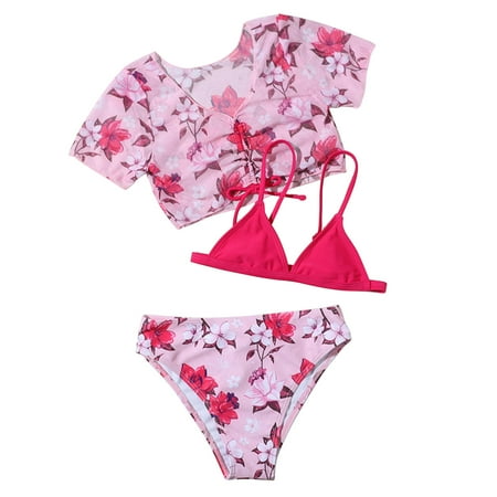

Kids Toddler Baby Girls Spring Summer Quick Dry Print Bikini 3PC Beach Swimsuit Swimwear Clothes