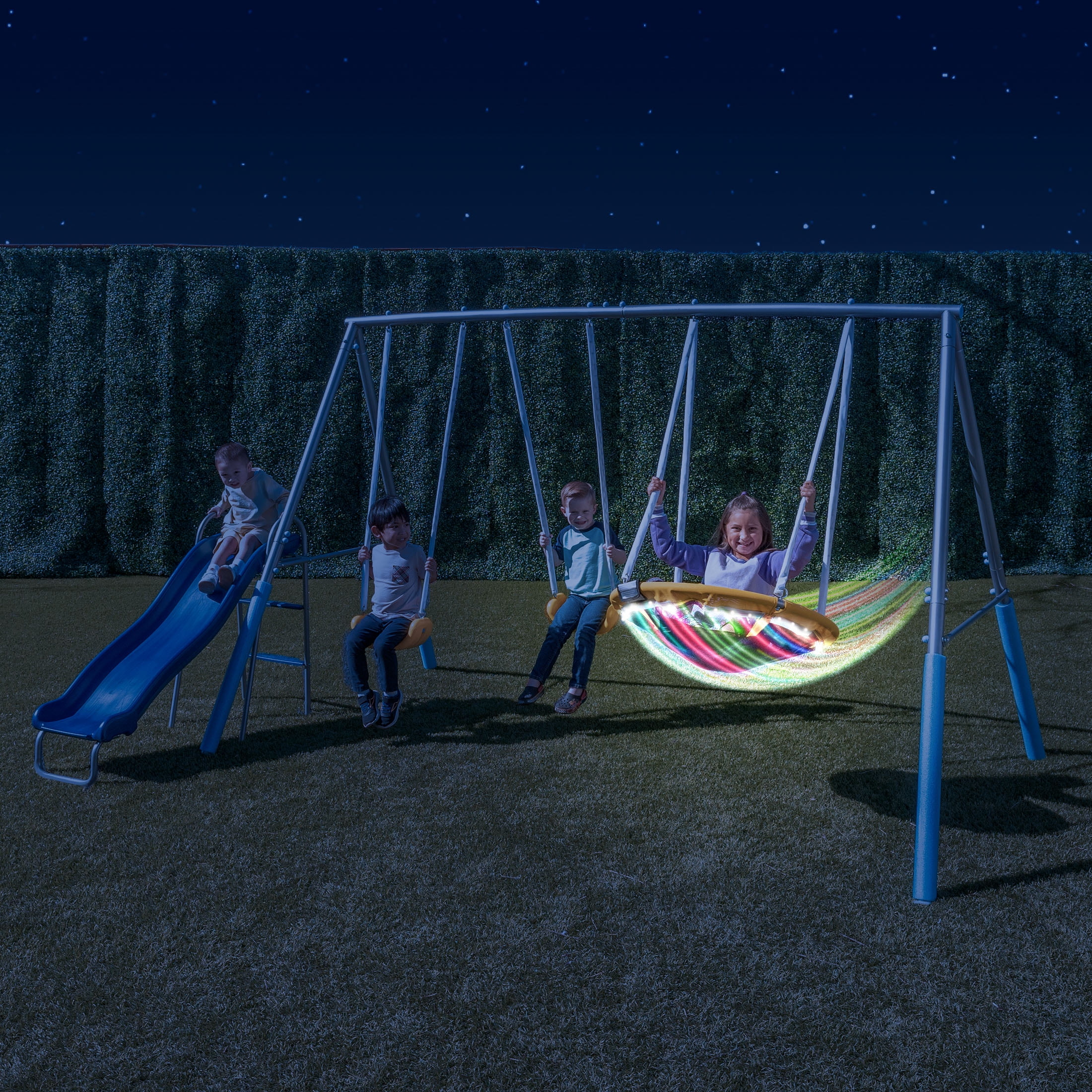 Sportspower Comet Metal Swing Set with LED Light up Saucer Swing - 1
