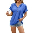 thumbnail image 2 of Alllist Women's Tops Blue Short Sleeve Button V-Neck Solid Hoodies Blouses for Women Dressy Casual, 2 of 5