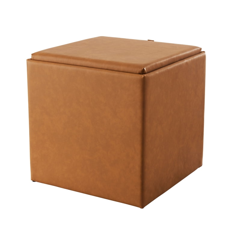 Mainstays Large Cube Storage Ottoman, 20 inch, Camel Faux Leather