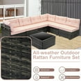 thumbnail image 3 of 7 Pcs Patio Sofa Couch Sets, Brown Rattan Outdoor Sectional Furniture with Beige Cushions and Coffee Table, Patio Seating Sets for Garden Deck Backyard, 3 of 10