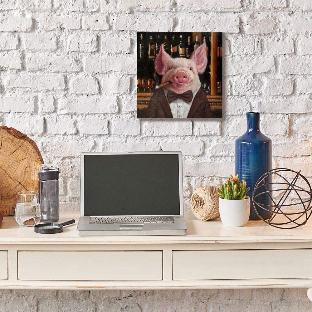 Classy Pig at Cigar Bar Farm Animal Painting Animals & Insects Gallery-Wrapped Canvas Print Wall Art, 17x17