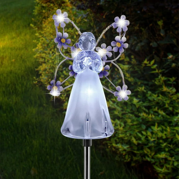 Solar Garden Lights, LED Angel Solar Landscape Decorative Lights, Outdoor Waterproof Solar Garden Stake Lights, Solar Pathway Lights for Patio Yard Lawn Grave Cemetery, Memorial Sympathy Gift