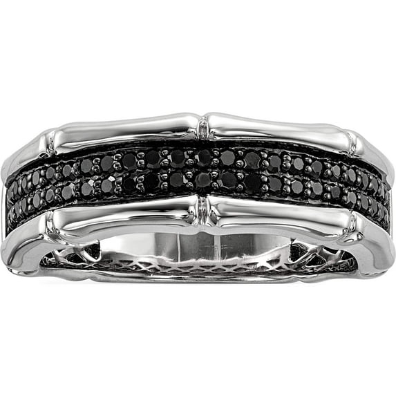 Sterling Silver Ss Rh Plated White Night Black Diamond Men's Ring (Size 9) Made In India qr5502-9