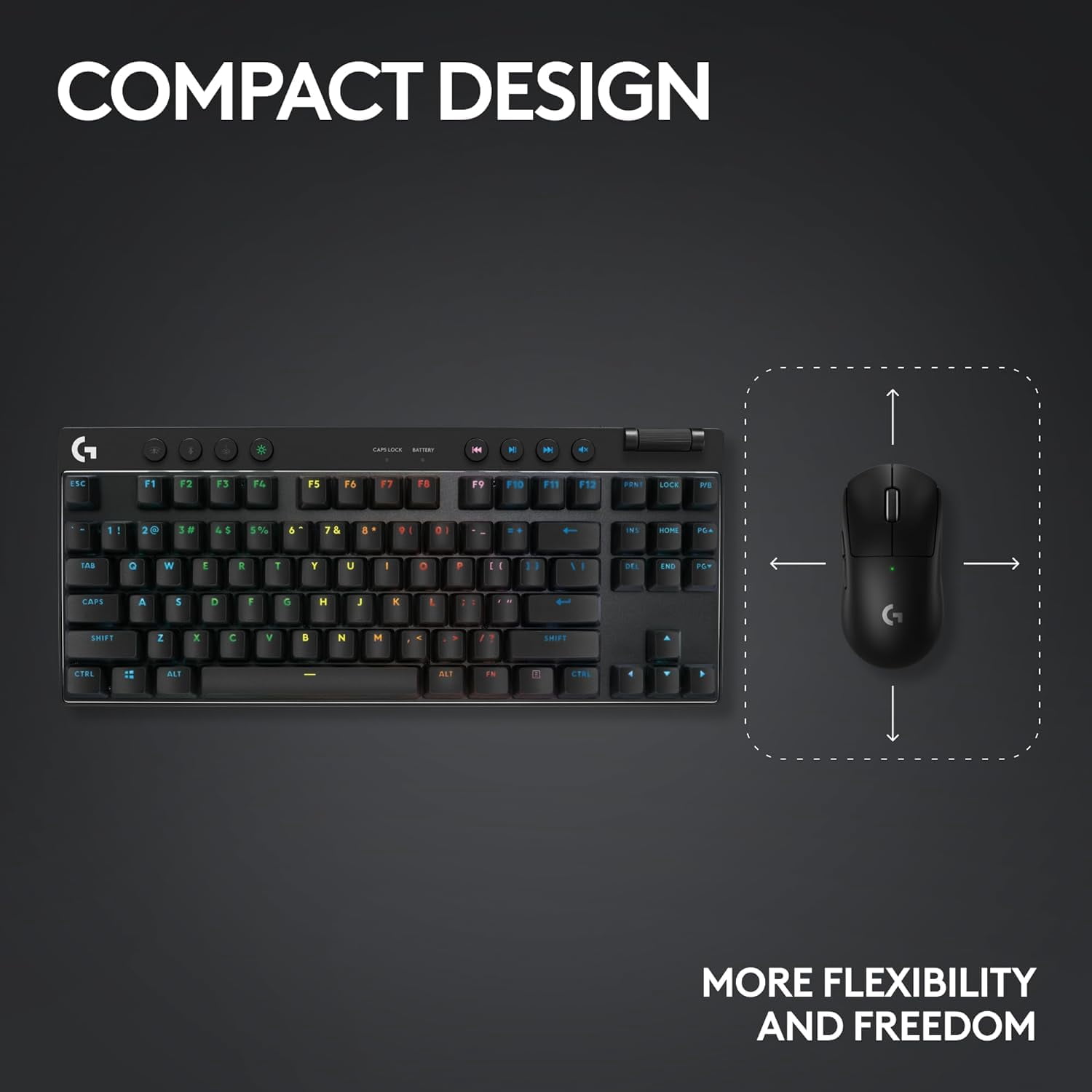 Logitech, 920-012127, PRO X TKL LIGHTSPEED Wireless Mechanical Tactile Switch Gaming Keyboard, Computer Keyboards, Black, 1, Single Piece