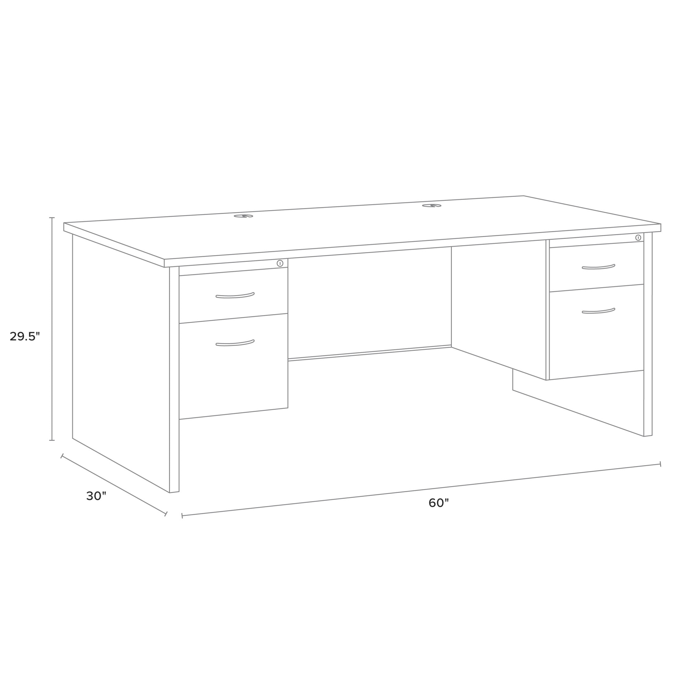 Hirsh 30D x 60W Double Pedestal Metal Desk Arch Pull Handles Black/Walnut