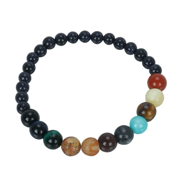 Pulsera solar con piedras y cuentas, tema planetario, pulsera única y natural, 8 pulseras