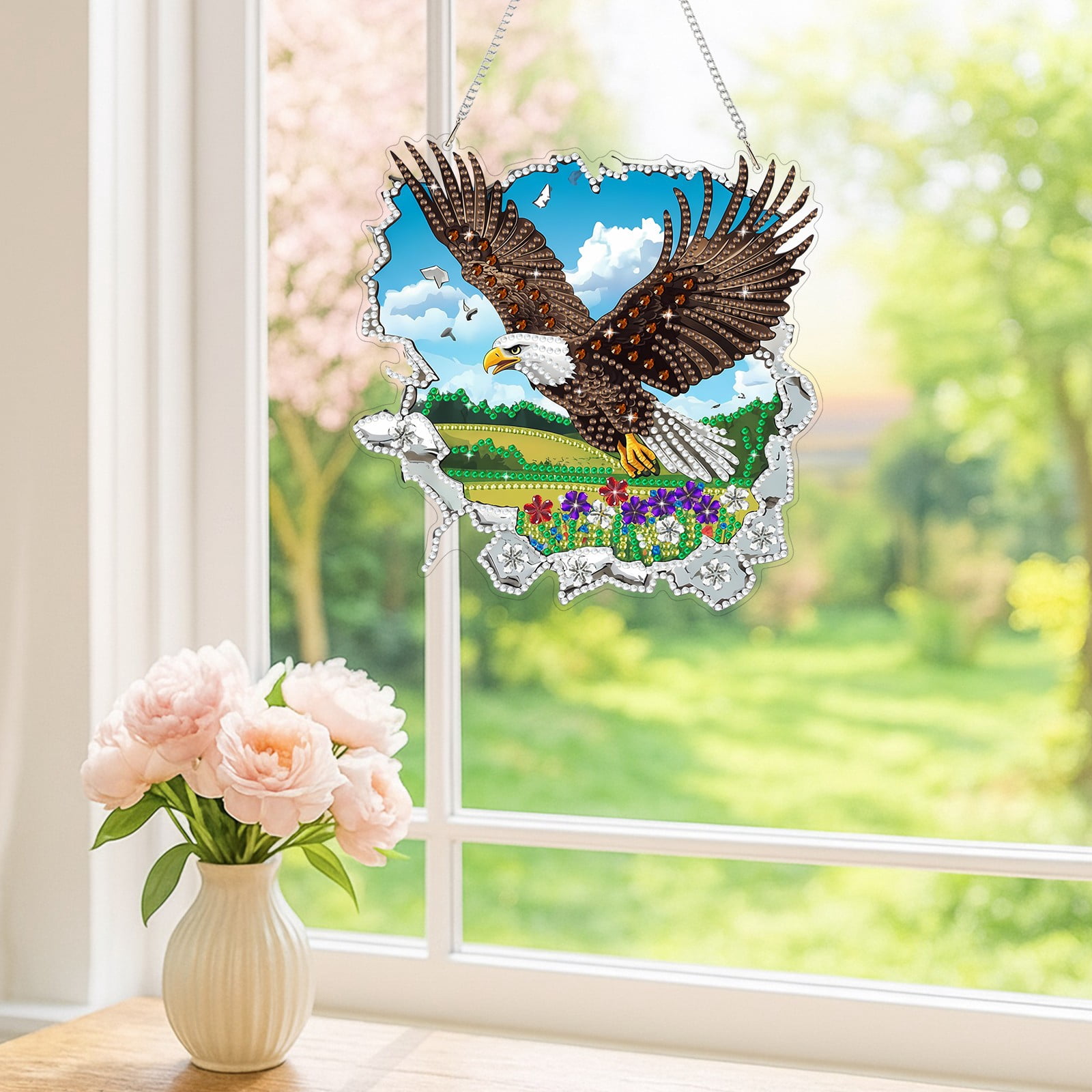 FLOPESN  DIY Diamond Art Kits,Spring Painting Eagle Style, 8.27*8.27in Diamond Painting Pendant, Creative Design Wall Decor