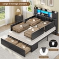 thumbnail image 5 of Full Size Upholstered LED Bed Frame with 6 Storage Drawers, 3-Tier Headboard, Charging Station & 2 Cabinets, No Box Spring Needed, Black, 5 of 9