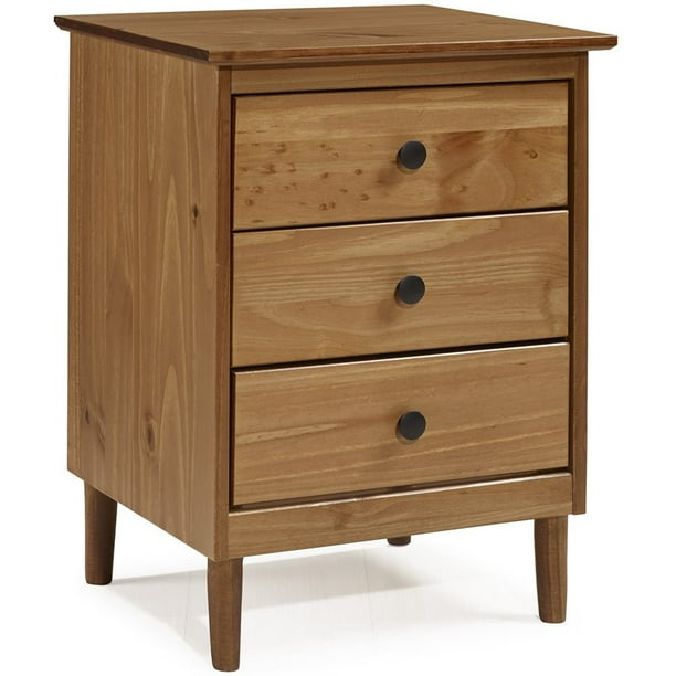 Walker Edison 3 Drawer Solid Wood Nightstand in Caramel