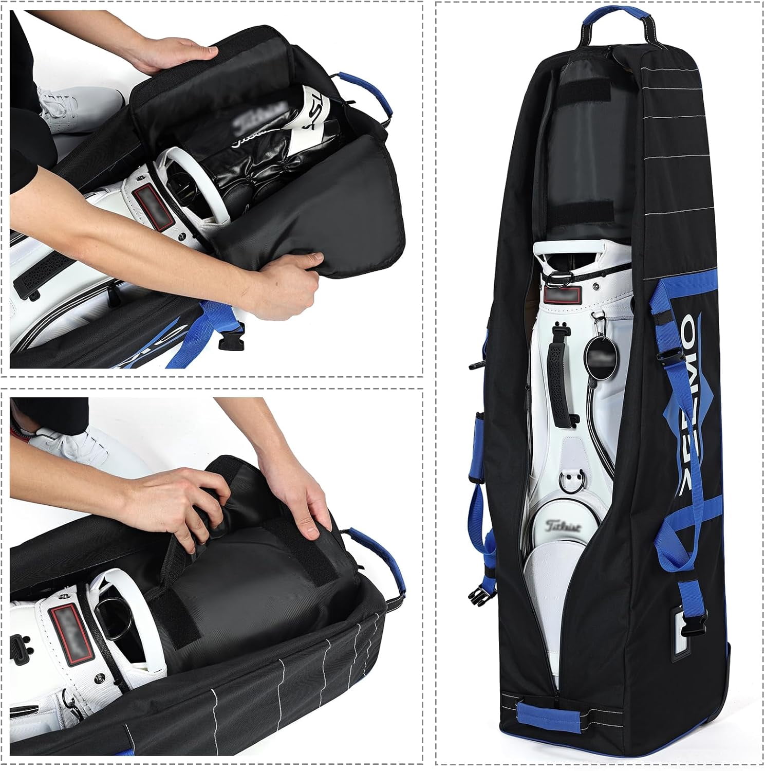 Golf Travel Bag Mid-Open Protective Wheeled Case Waterproof Soft-Sided Cover Heavy Duty Oxford for Clubs Stand Cart