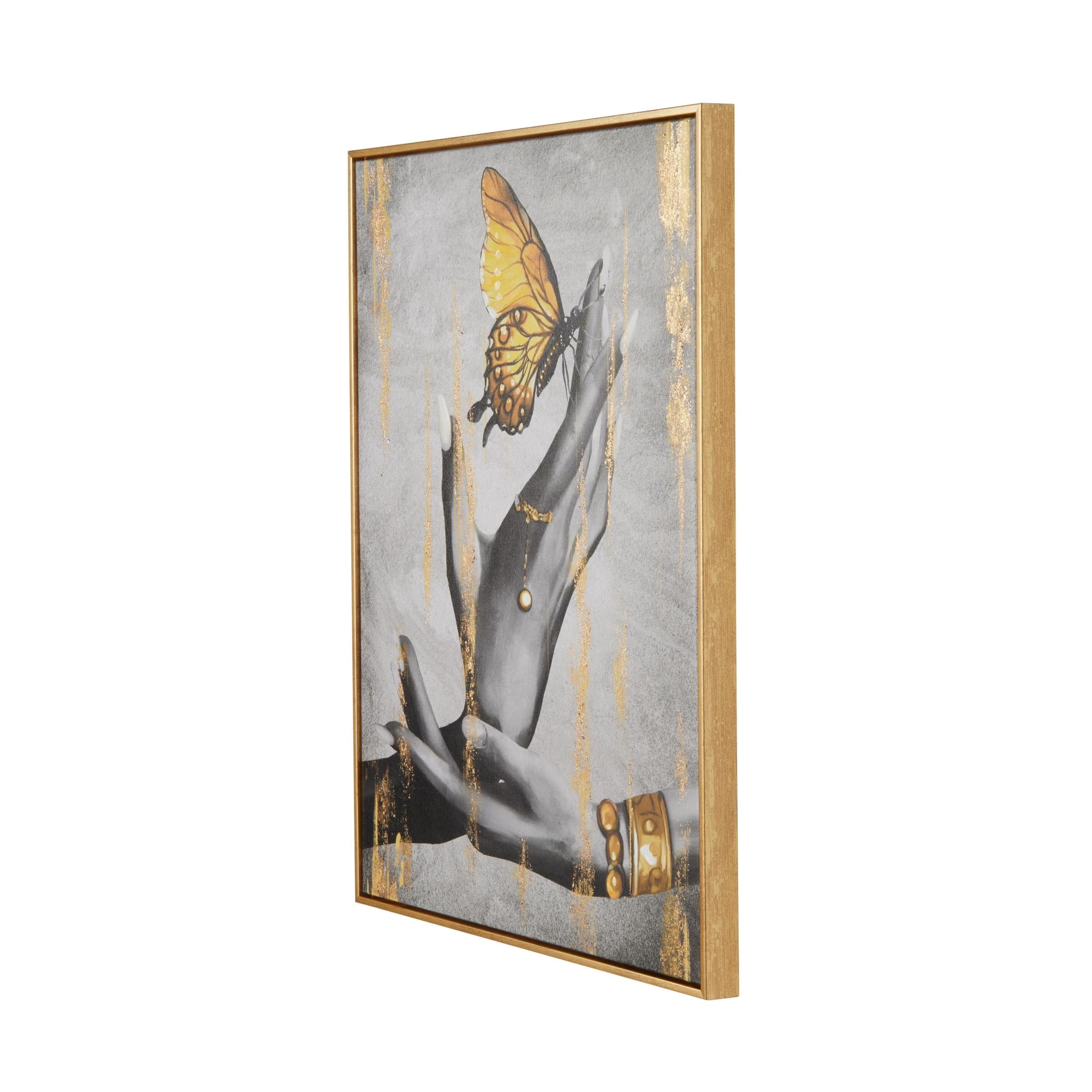 24" x 30" Shaded Butterfly Framed Wall Art with Jeweled Hands and Gold Foil Accents, by DecMode