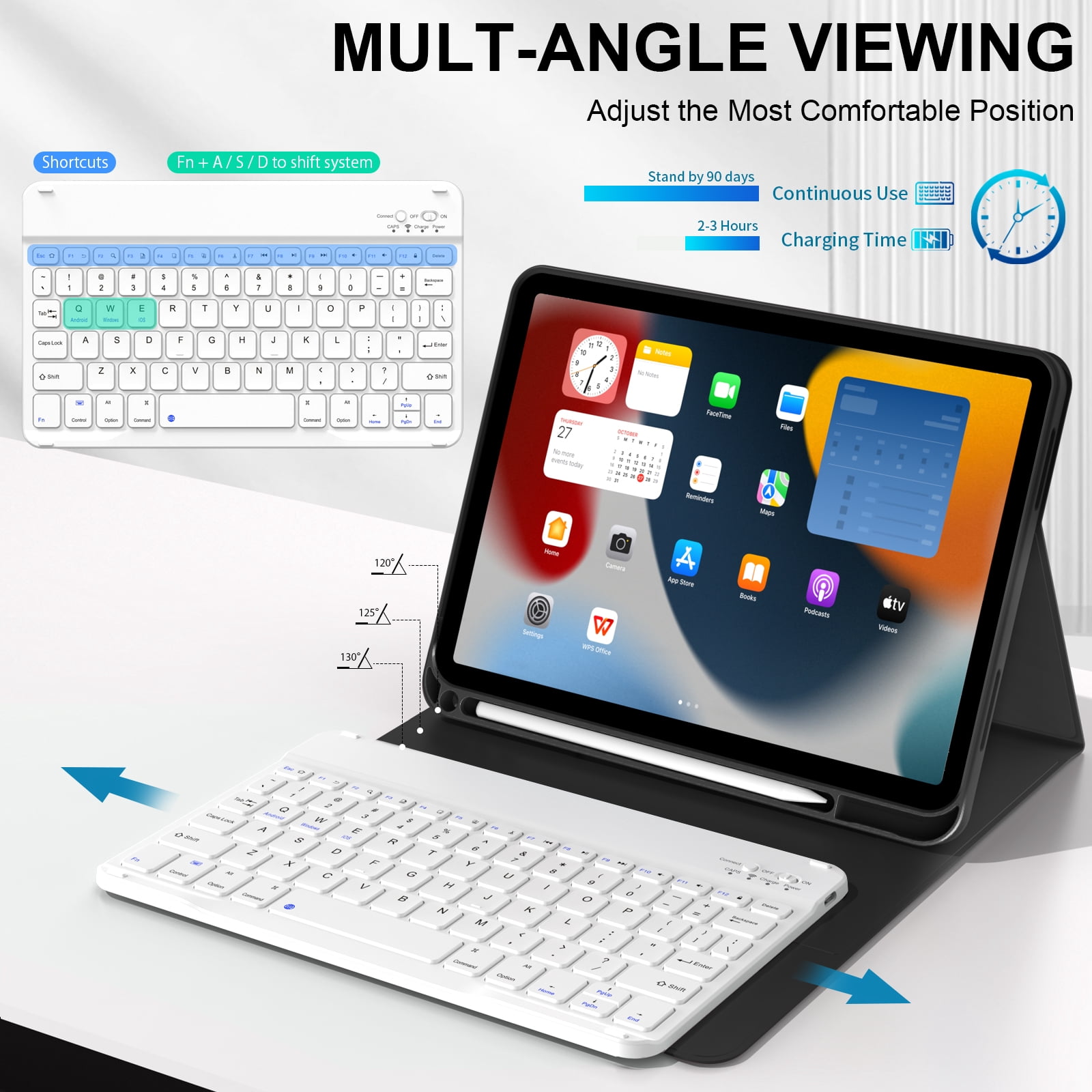Aoub Keyboard Case for iPad 11th 10th Generation 2025 2022 A16 with Pencil Holder Magnetic Detachable Wireless Bluetooth Rechargeable Keyboard Cover for iPad 10th 10.9 inch/11th 11 inch, Black