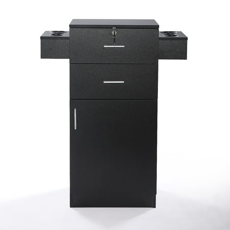 image Clearance! 3-layer Beauty Salon Storage Cabinet W/ Hair Dryer Holder  Lockable Styling Station  Blac