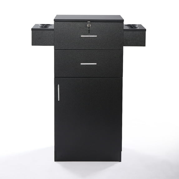 Clearance! 3-Layer Beauty Salon Storage Cabinet w/ Hair Dryer Holder, Lockable Styling Station, Black