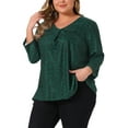 thumbnail image 4 of Agnes Orinda Plus Size Womens V Neck 3/4 Elbow Sleeve Top Botanical Print Blouse Tunic t Shirt Tops Casual Dressy 2X Dark Green, 4 of 6