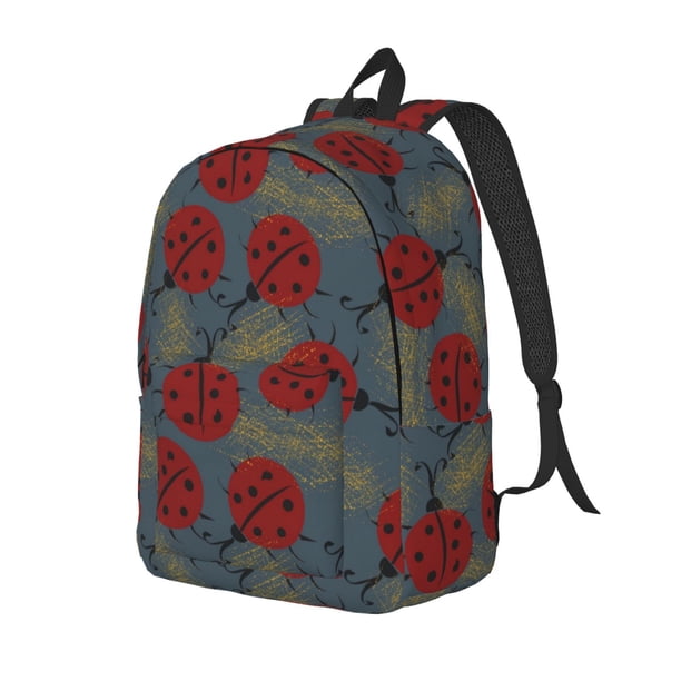 Disketp Ladybug print Canvas Backpack Lightweight Travel Daypack Student Rucksack Laptop Backpack-Small