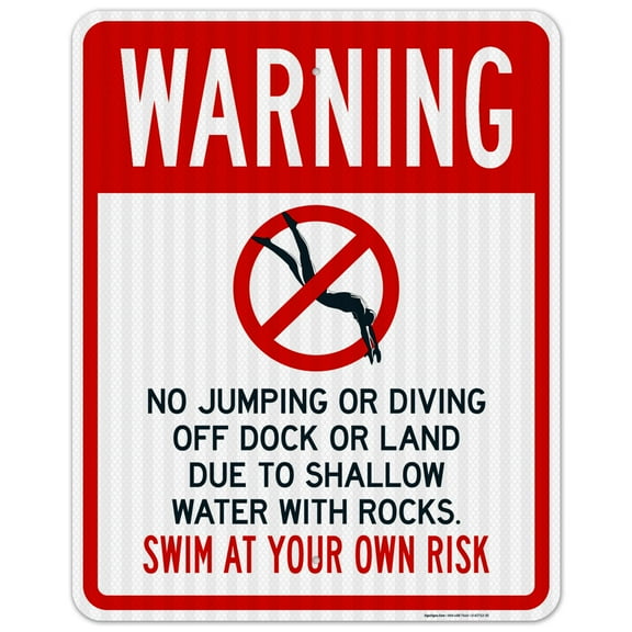 Shallow Water No Jumping Or Diving Off Dock Or Land Sign,