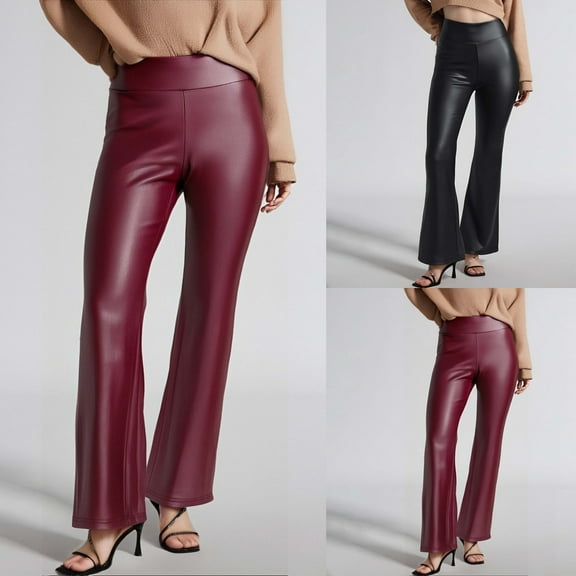 ZZwxWA PU Leather Dress Pants for Women Stretch Slim Fit Elegant High Waisted Versatile Straight Work Pants with Pockets