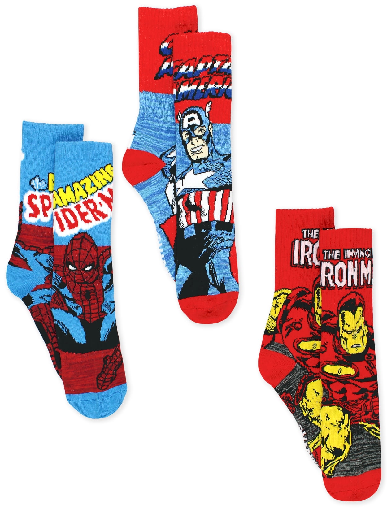 Marvel Original The Avengers Characters Captain America Iron Man Boys Ankle Length Socks Cotton Rich Set 3-Pack 6 Child 2 UK Size
