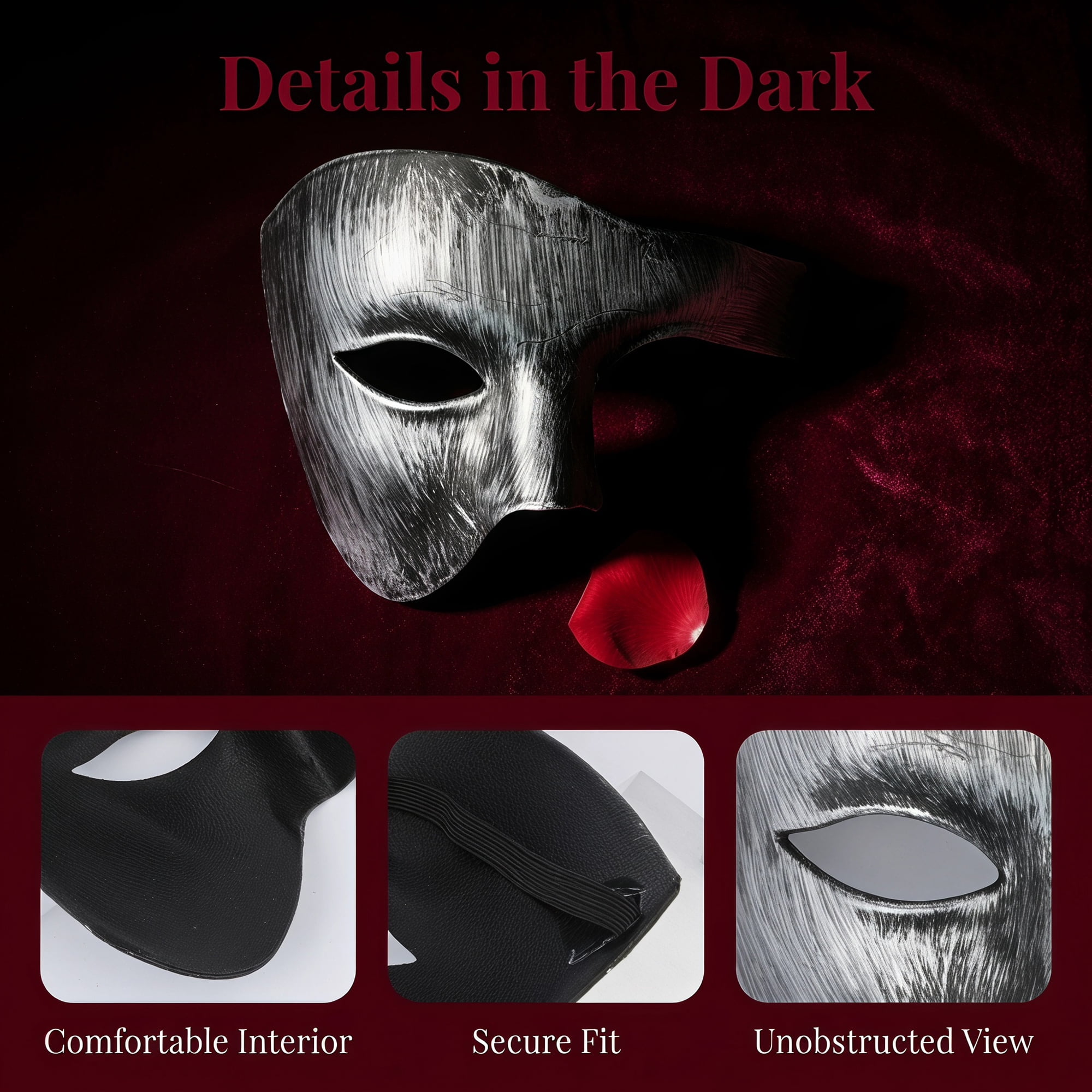 Unique Bargains Masquerade Plastic Half Face Mask for Halloween Costume Silver 7.1" x 5.1"