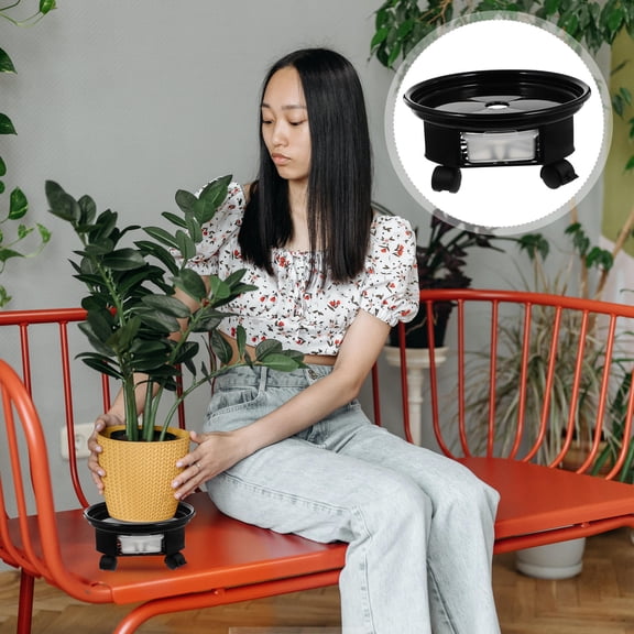 FRCOLOR Planter Water Tray Wheeled Planter Tray Plant Pot Base with Wheels 24X24CM Black