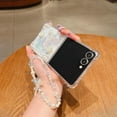 thumbnail image 2 of Compatible with Samsung Galaxy Z Flip 7 Case with Chain, Cute 3D Bling Crystal Clear Sparkle Butterfly Floral Pearl Women Girls Shockproof Phone Cover Soft Case Wrist Strap for Z Flip 7, 2 of 7
