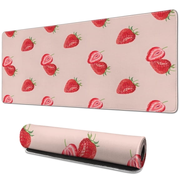 Deluxe 31.5x11.8 inch Keyboard & Mouse Pad - Extra Large Gaming Mat, Non-Slip & Waterproof - Features Classy Summer Fruits Strawberry Leaves Design