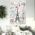 thumbnail image 3 of Eiffel Tower Tapestry, Paris Symbols Lettering Heart Shapes Flag Ornamental Sketchy Doodle, Wall Hanging for Bedroom Living Room Dorm Decor, 40W X 60L Inches, Black White Pink, by Ambesonne, 3 of 5