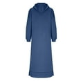 thumbnail image 4 of nerohusy Women's Long Sleeve Fleece Hoodie Dress Plus Size Oversized Maxi Sweatshirt with Pockets Navy,XXXL, 4 of 8